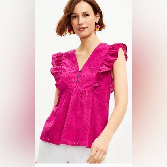 LOFT Tops - LOFT Fuchsia Sleeveless Ruffled Peplum Top